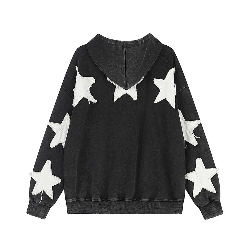 Women Oversize Hoodie Sweatshirt with Star Appliqués and Vintage Wash Amarae