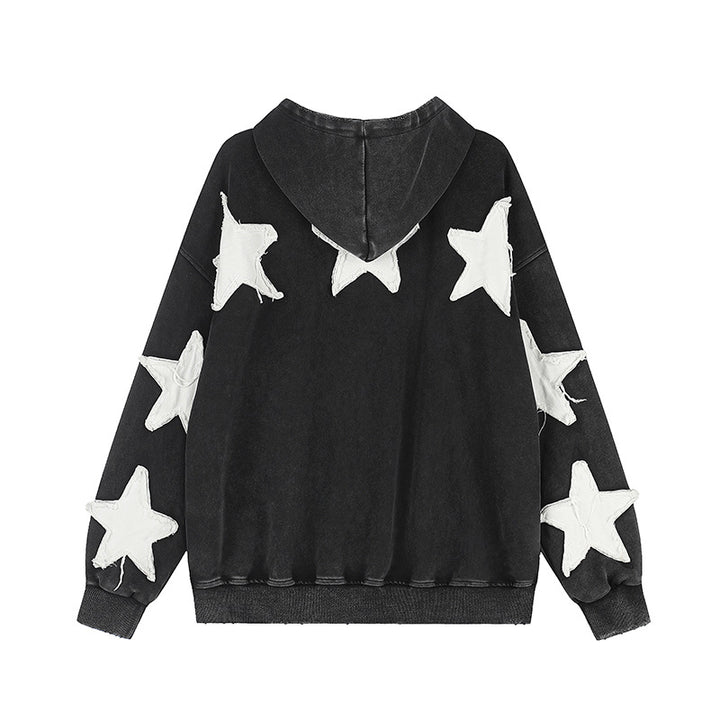 Women Oversize Hoodie Sweatshirt with Star Appliqués and Vintage Wash Amarae