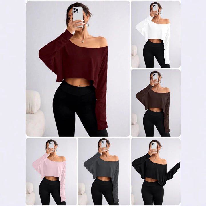 Women's Casual Crop Top with Loose Fit and Asymmetrical Neckline Lune London
