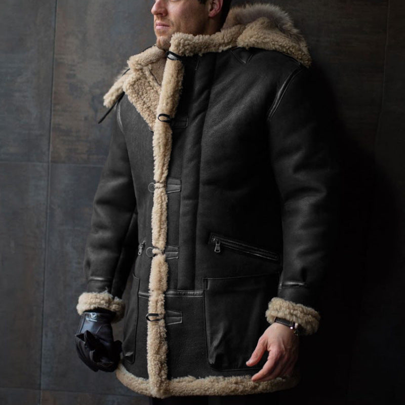Men's Sheepskin Coat with Hood and Practical Pockets Lune London