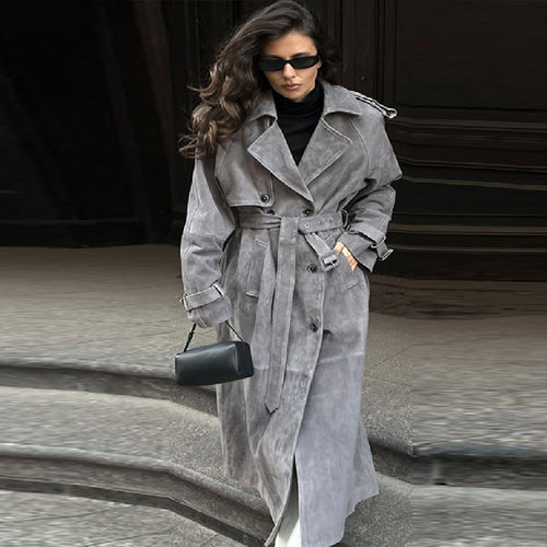 Ladies elegant long suede trench coat Amarae