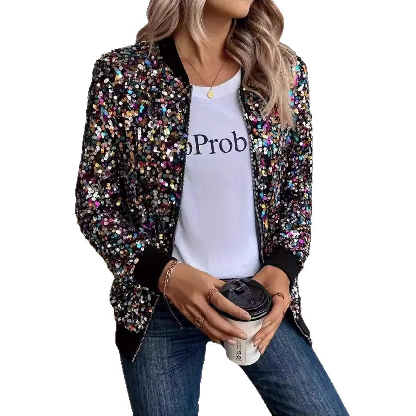 Ladies functional jacket with sparkling sequin design and comfortable cuffs Lune London
