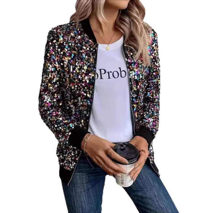 Ladies functional jacket with sparkling sequin design and comfortable cuffs Lune London