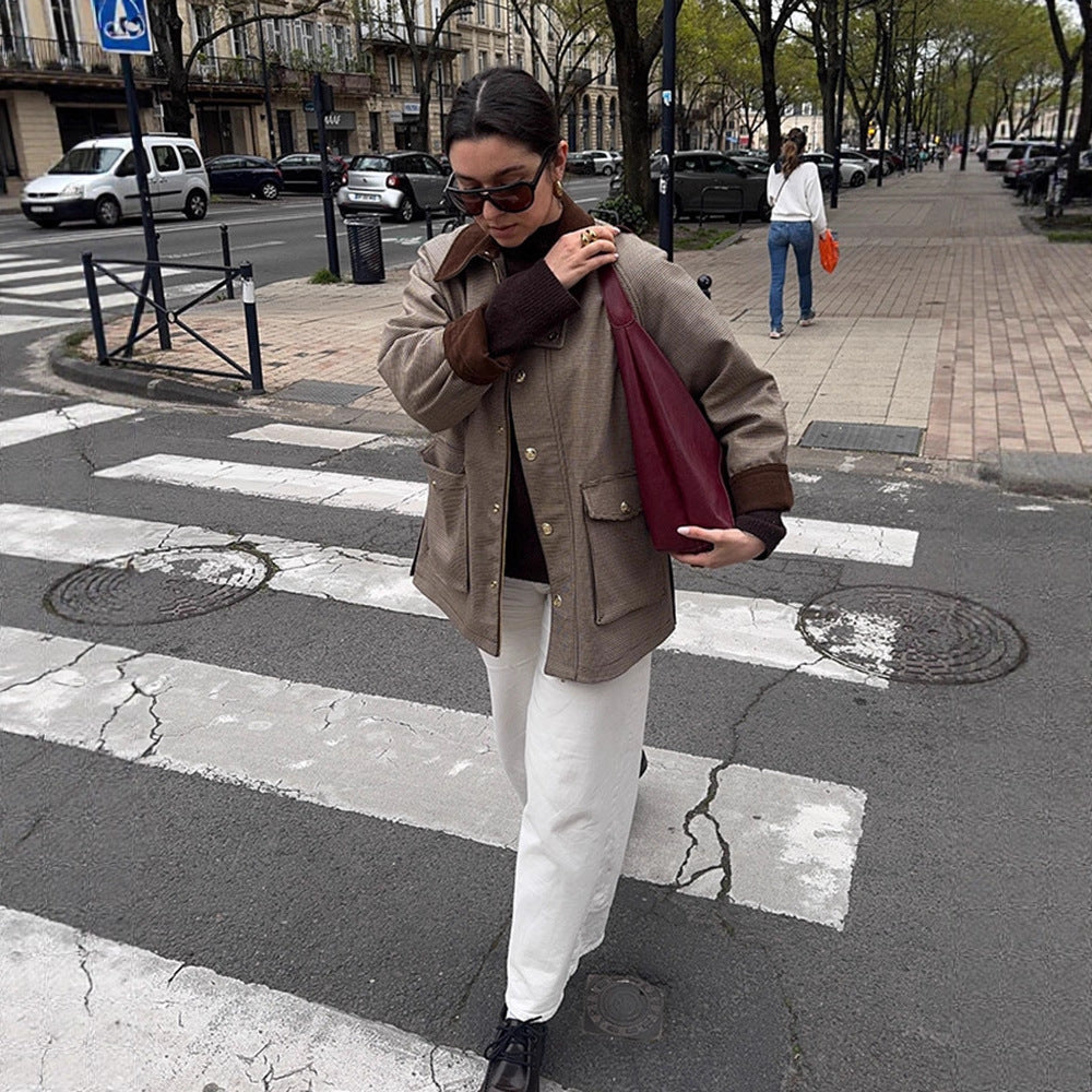Women's Oversized Field Jacket with Velvet Collar and Large Flap Pockets Amarae