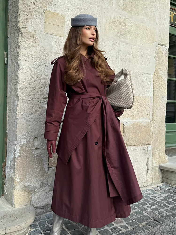 Women's Mid-Length Trench Coat with Poncho-Like Cape Overlay & Boxy Silhouette Amarae
