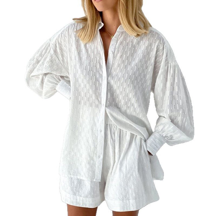 Women's stylish short sleeve pajama set with textured surface finish Lune London