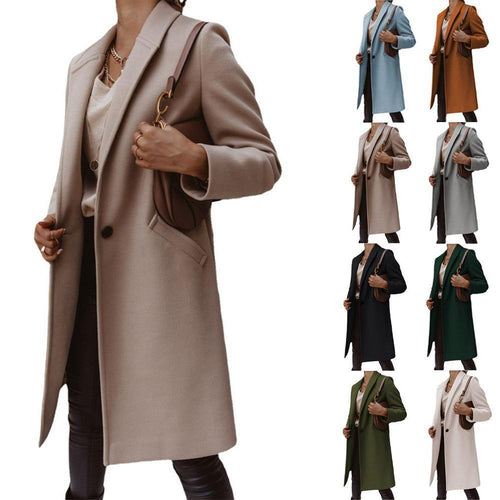 Ladies elegant long jacket with minimalist design and practical pockets Lune London
