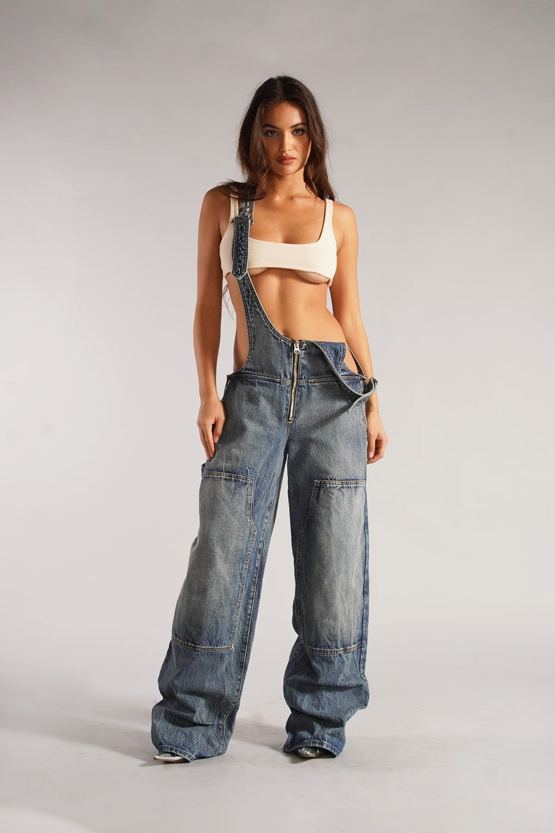 Women's Casual Denim Overall with Oversized Cut and Practical Pockets Lune London