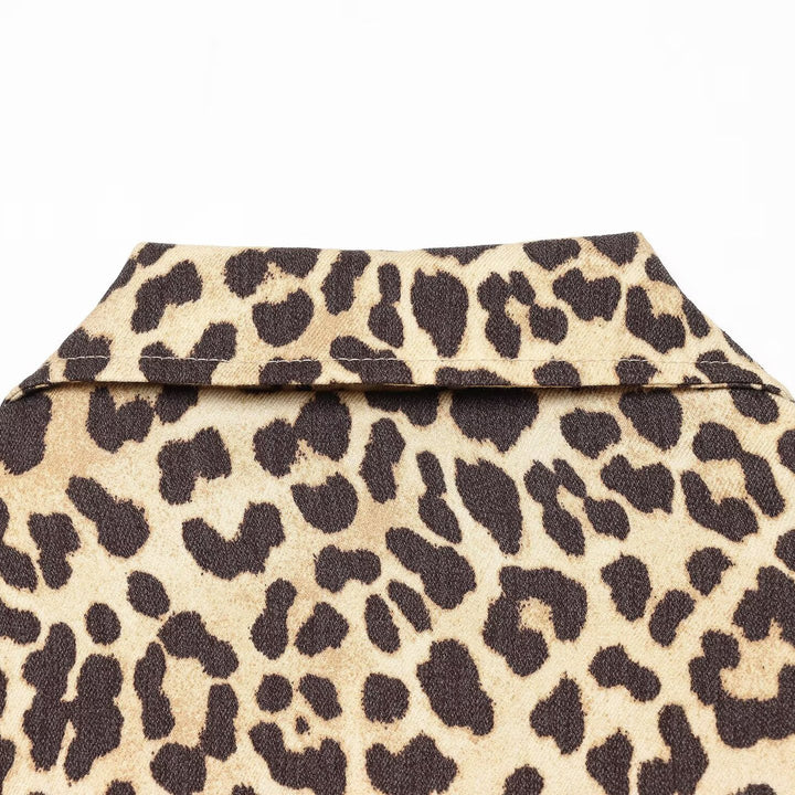 Women's Cropped Bomber Jacket in Oversized Cut with Full Length Zipper and Leopard Print Amarae