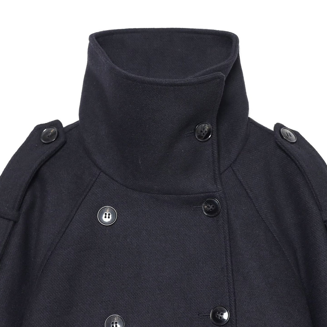 Women's Short Double-Breasted Cape Coat with High Stand Collar and Epaulettes Amarae