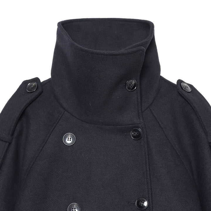 Women's Short Double-Breasted Cape Coat with High Stand Collar and Epaulettes Amarae