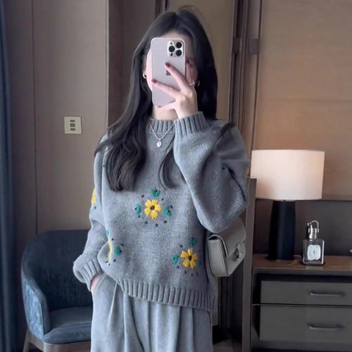 Pull en tricot pour femme avec design floral Chic & Stil