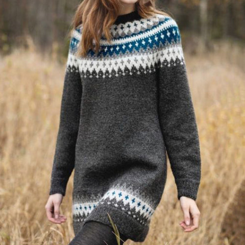Robe femme en tricot avec motif nordique ludique et col montant Chic & Stil