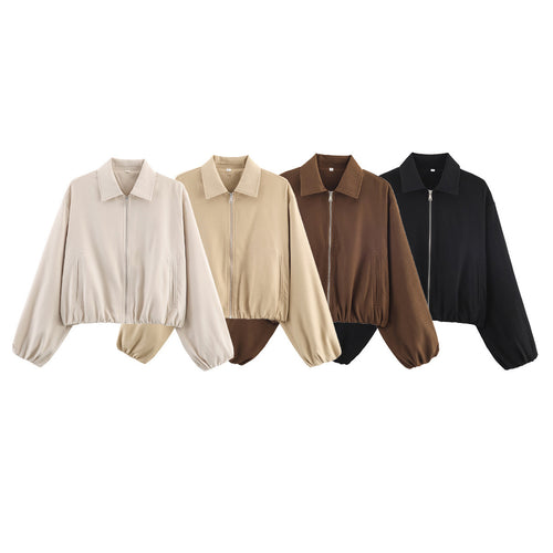 Fashion transitional jacket for women with a high collar and voluminous sleeves Amarae