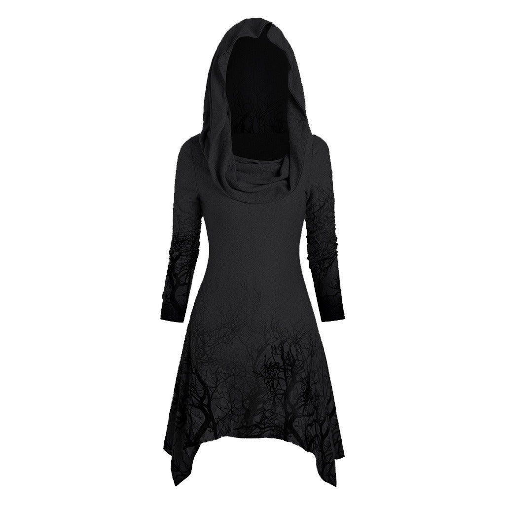 Hooded dress for women with graphic tree design Lune London