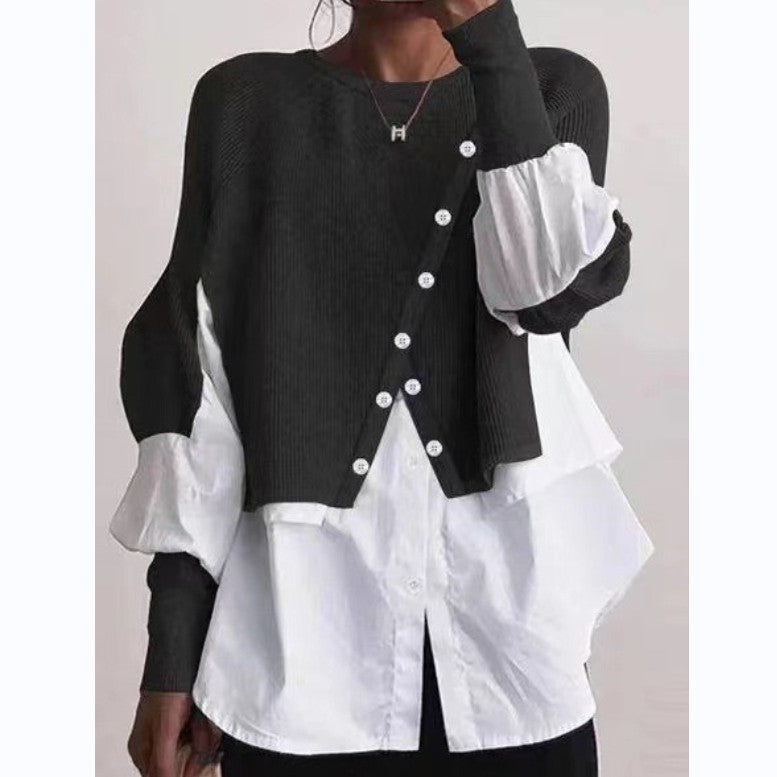 Pull en maille pour femme avec blouse intégrée et coupe asymétrique Chic & Stil