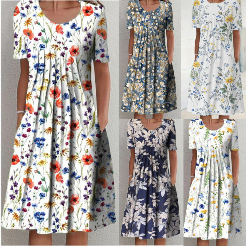 Lune London Pleated Design Floral Midi Dress for Women