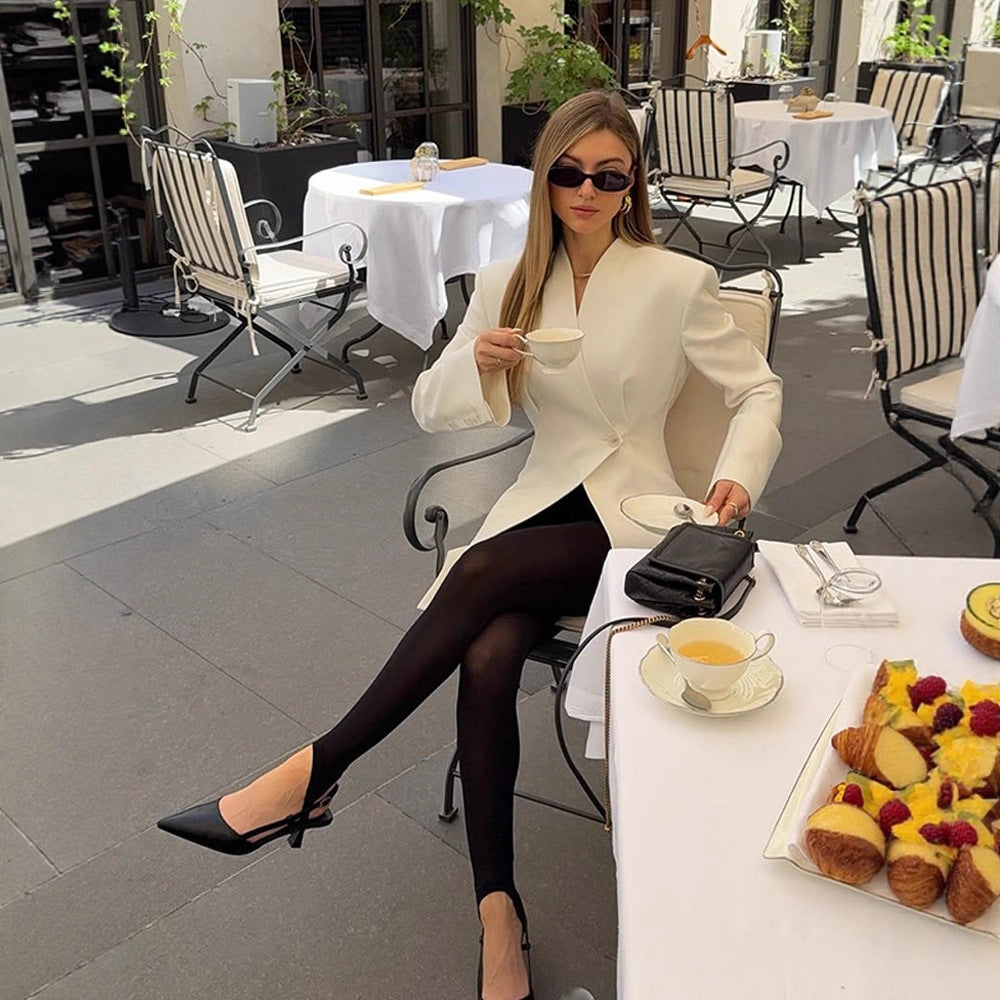 Women Asymmetric Tailored Blazer Coat with One-Button Closure Amarae