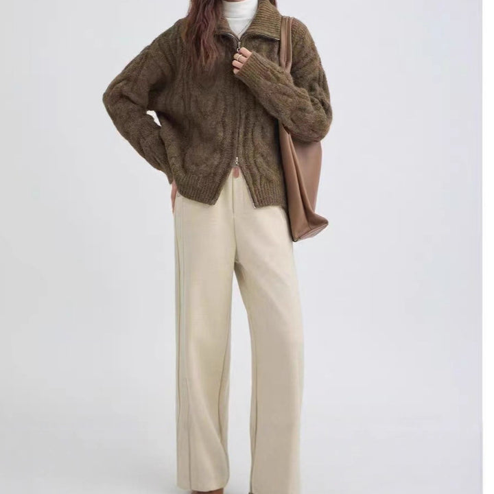 Pull en tricot épais pour femmes avec col montant et zip décoratif Chic & Stil