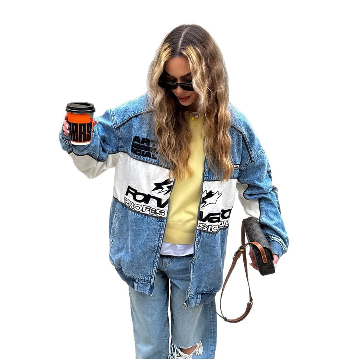 Oversized denim jacket for women with contrasting applications and a modern fit Lune London