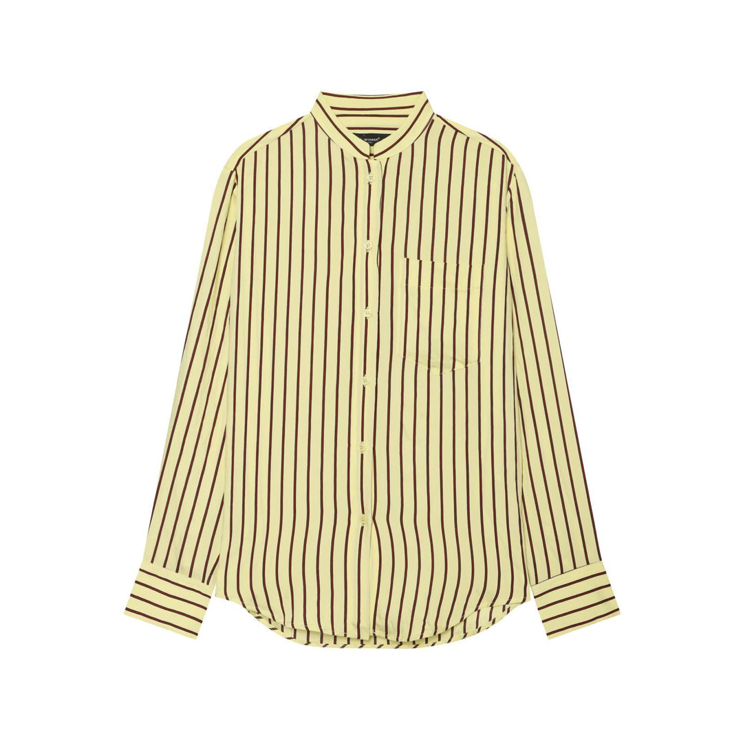 Women's Striped Oversized Blouse with Stand Collar and Chest Pocket Amarae