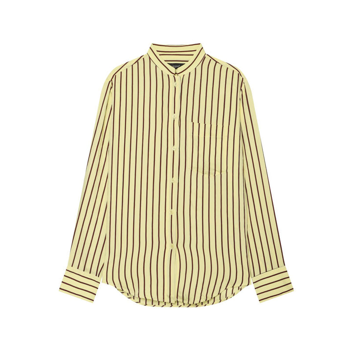 Women's Striped Oversized Blouse with Stand Collar and Chest Pocket Amarae