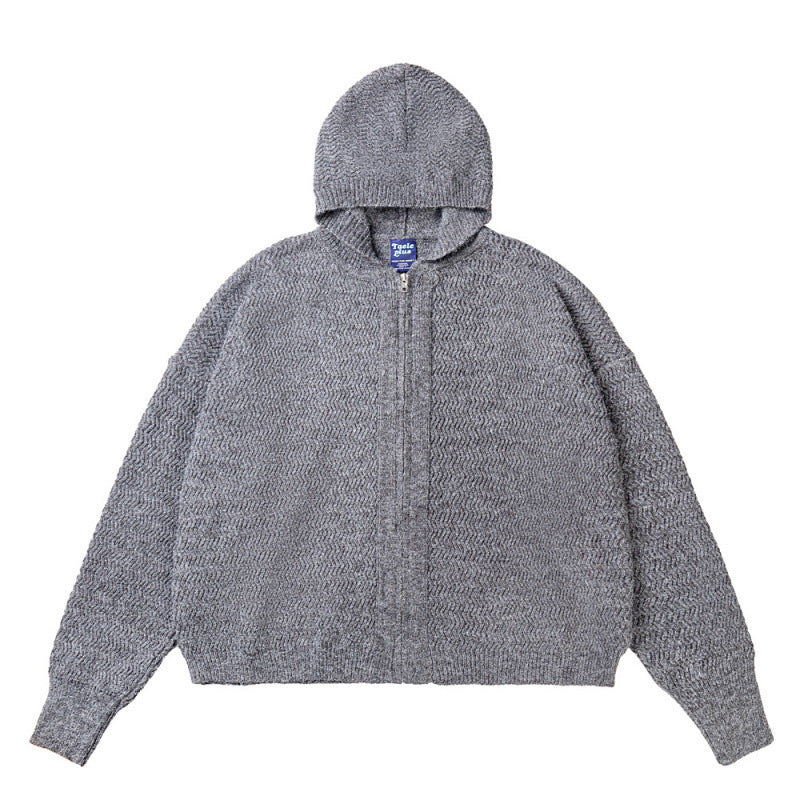 Unisex Knit Hooded Jacket with Textured Pattern and Full Zip Amarae