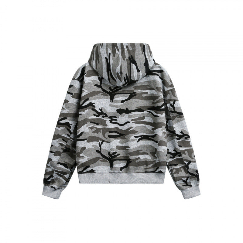 Unisex hooded jacket with camouflage pattern, full zipper and kangaroo pockets Amarae