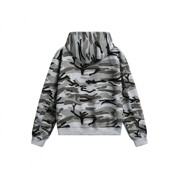 Unisex hooded jacket with camouflage pattern, full zipper and kangaroo pockets Amarae