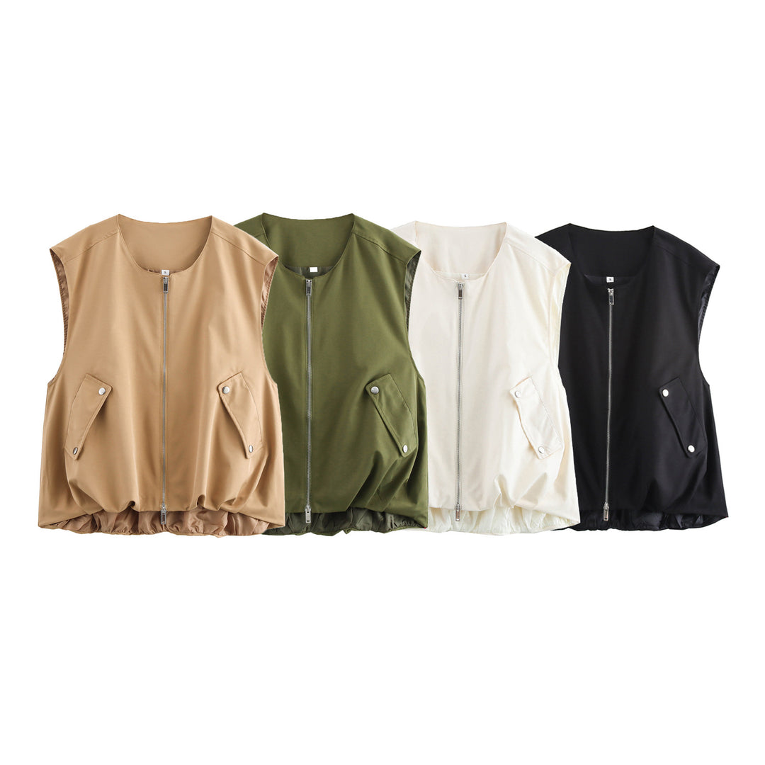 Ladies quilted vest with practical pockets and elastic waist Lune London