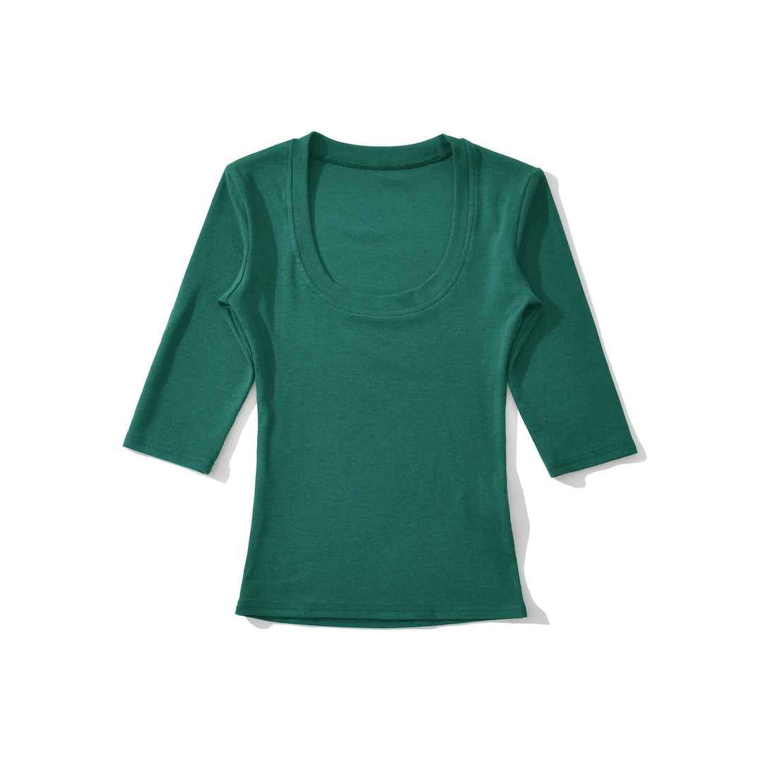 Women's fitted long sleeve with a deep round neckline Amarae