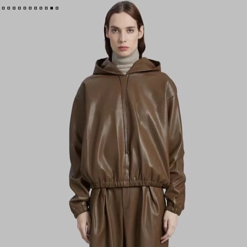 Veste en cuir synthétique décontractée pour femmes avec capuche Chic & Stil