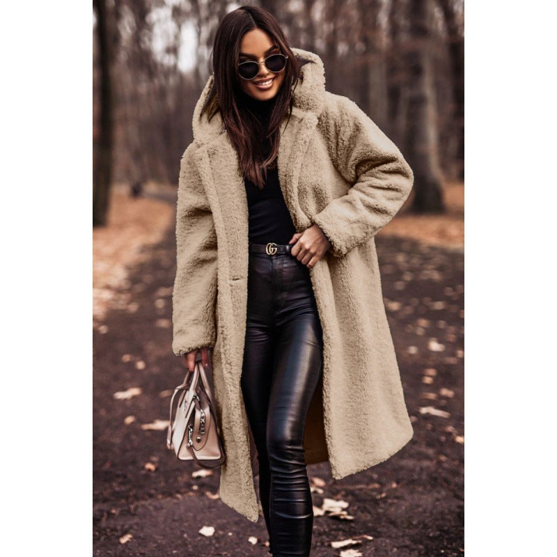 Ladies Plush Teddy Coat with Hood and Button Details Lune London