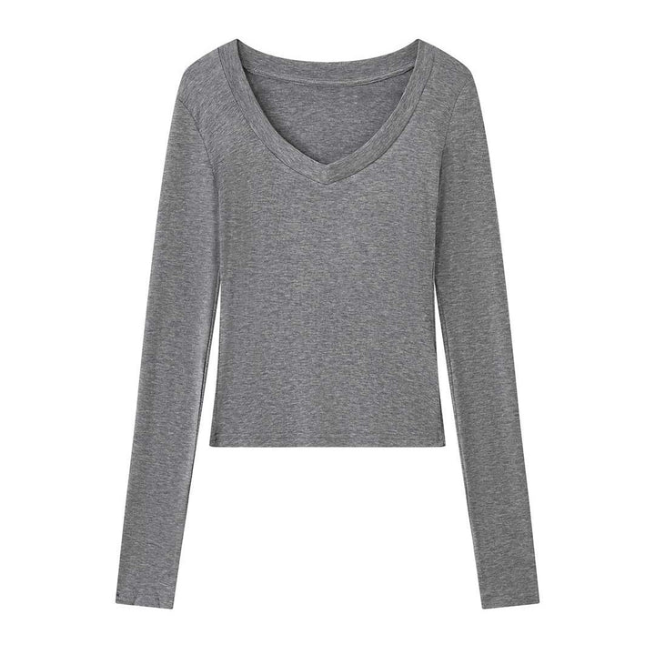 Women's Fitted Long Sleeve Shirt with Deep V-Neck made of Stretch Jersey Amarae