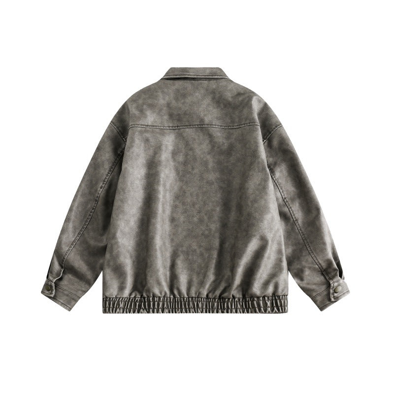 Unisex Boxy Overshirt Jacket in Vintage Suede Look with Elastic Hem and Concealed Snap Placket Amarae