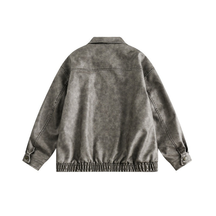 Unisex Boxy Overshirt Jacket in Vintage Suede Look with Elastic Hem and Concealed Snap Placket Amarae