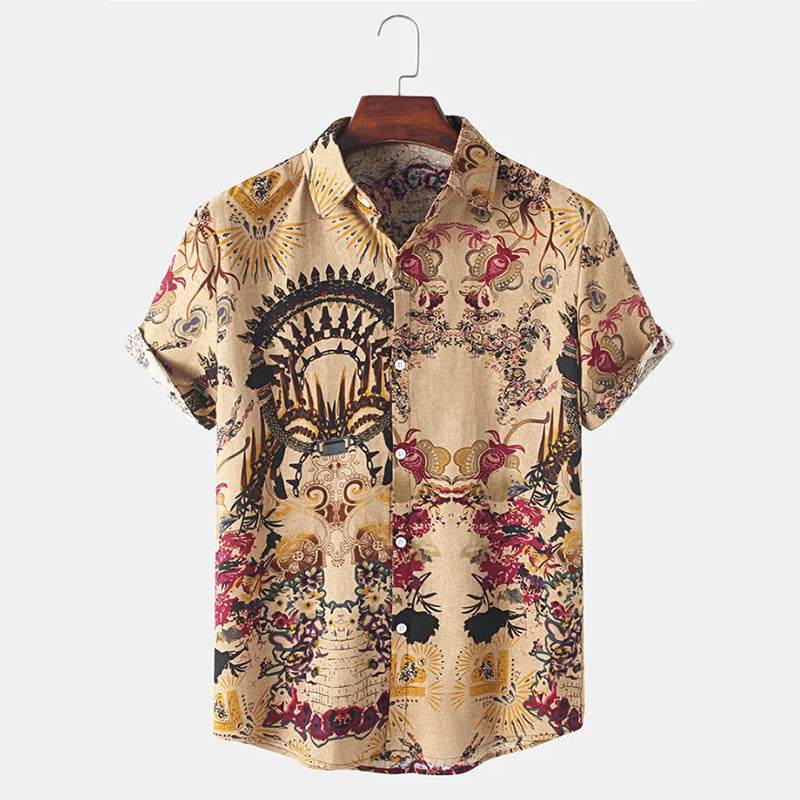 Short sleeve shirt for men with elaborate background print and classic collar Lune London