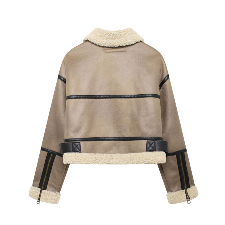 Elegant women's transitional jacket in high-quality faux leather with a faux fur collar and practical pockets Lune London