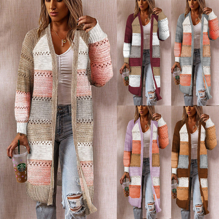 Knitted coat for women with a trendy striped pattern and a casual fit Lune London
