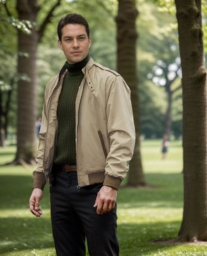 Lightweight transition jacket for men with high collar and side pockets Lune London