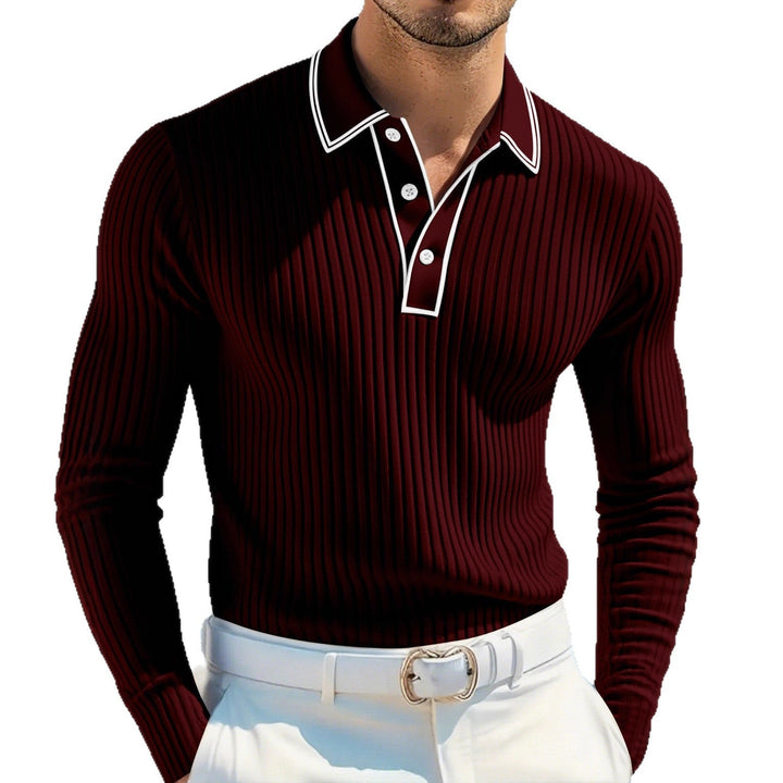 Men's Long Sleeve Polo Shirt with Textured Design Lune London