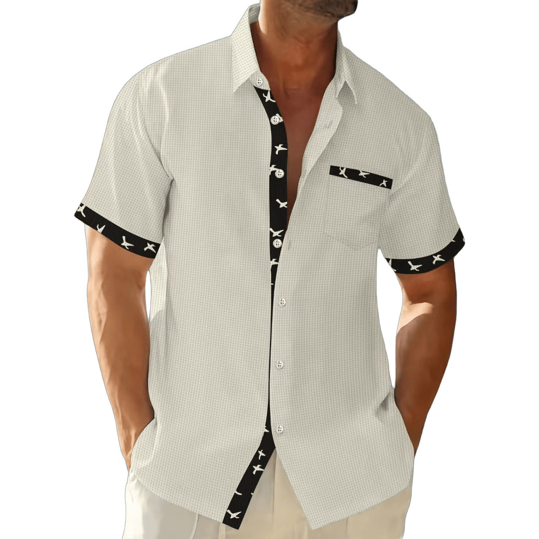 Casual short-sleeve shirt for men with a unique collar and a Lune London striped design