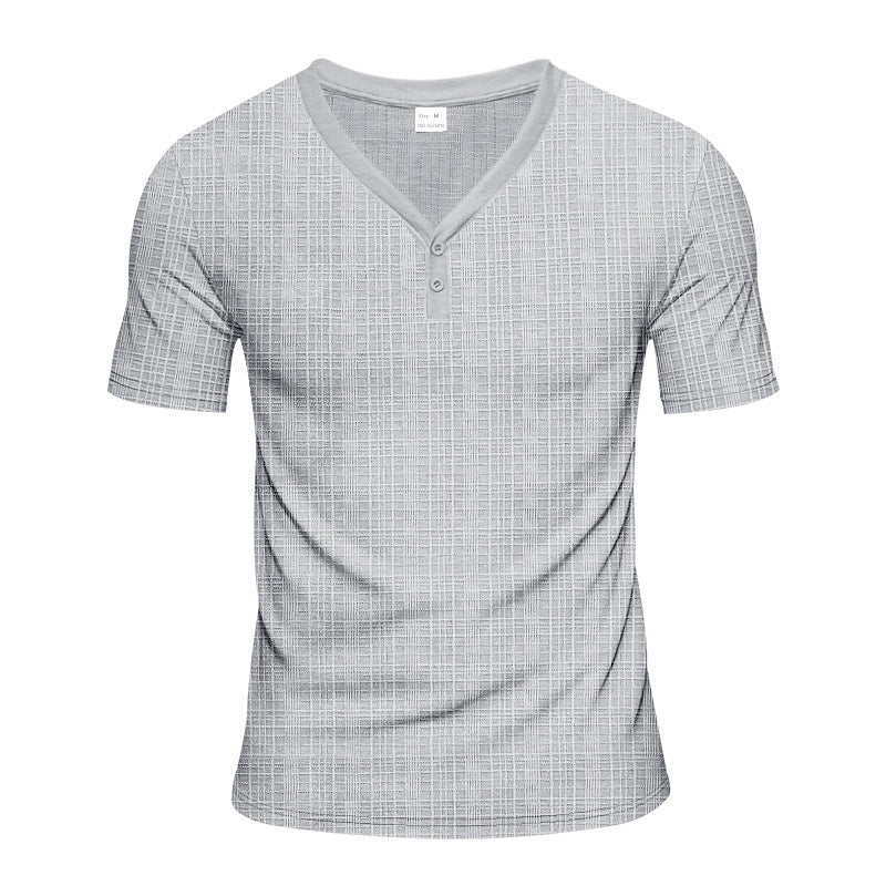 Men's short sleeve Henley t-shirt with geometric structure design and trendy V-neck Lune London