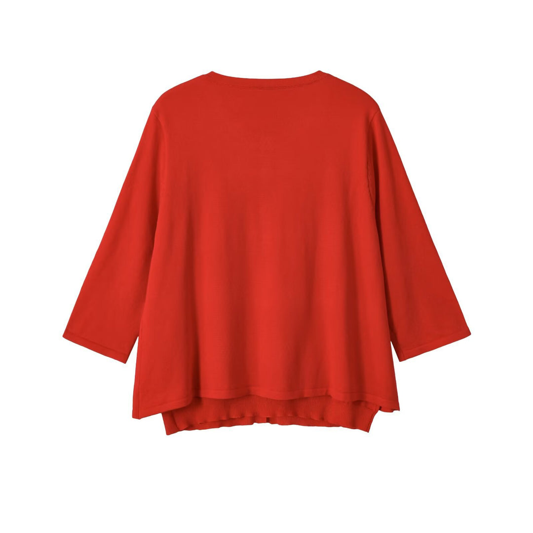 Women's Light Three-Quarter Sleeve Button Cardigan with Round Neck and Extended Ribbed Cuff Amarae