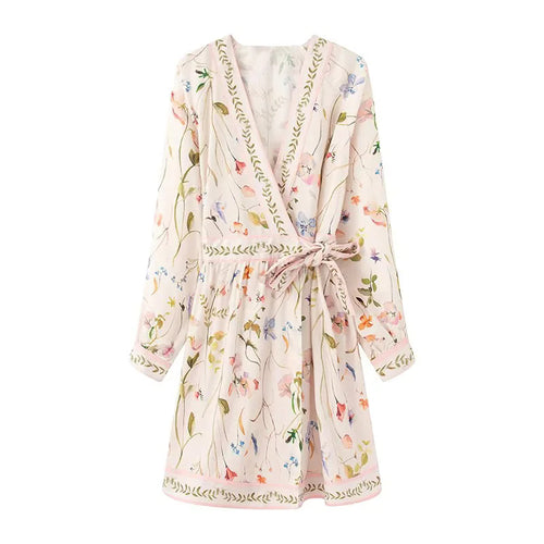 Kimono dress for women with floral pattern and waist belt Amarae