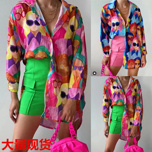 Blouse transparente pour femmes avec imprimé coloré et coupe décontractée Chic & Stil