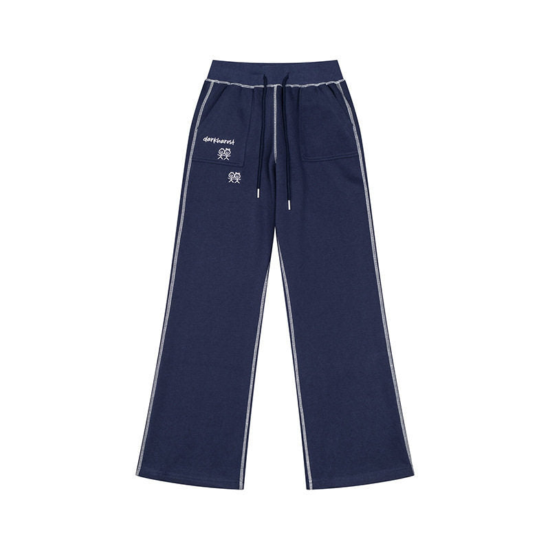 Women's Wide Lounge Pants with High Waist, Drawstring and Contrast Stitching Amarae