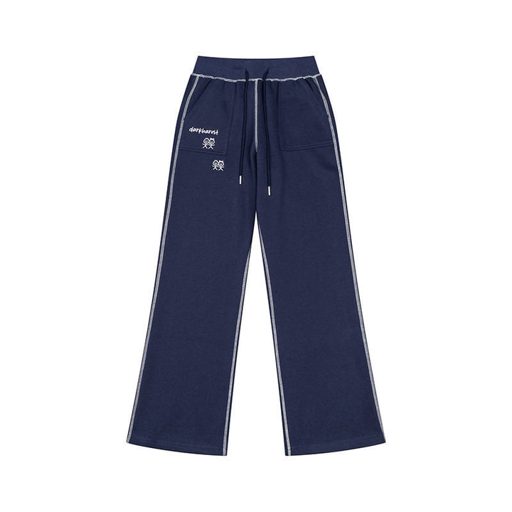 Women's Wide Lounge Pants with High Waist, Drawstring and Contrast Stitching Amarae