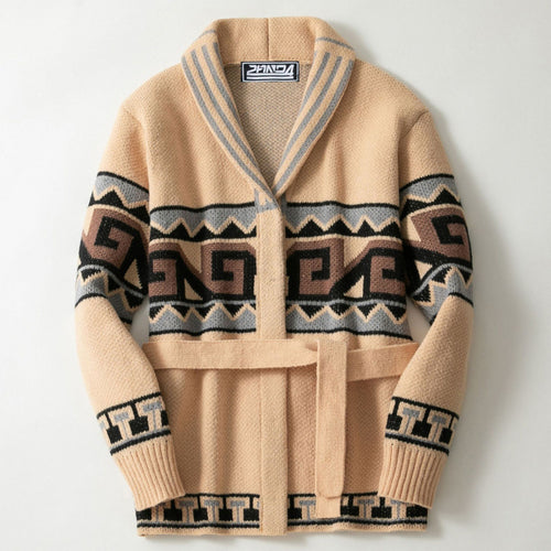 Cardigan for women with graphic pattern and belt Amarae