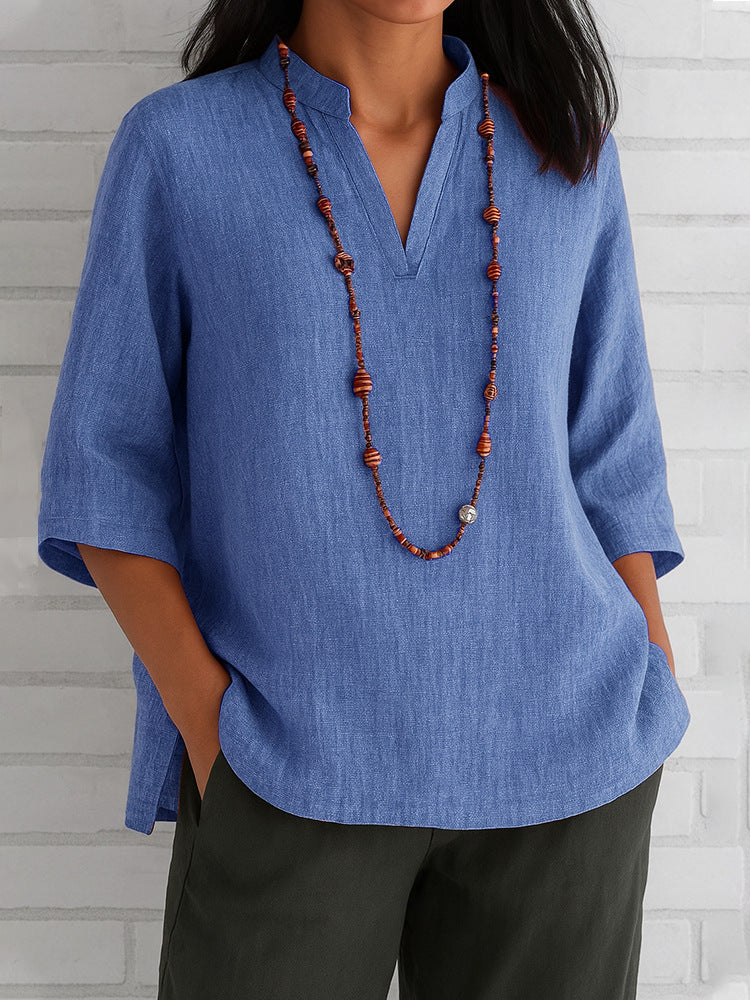 Casual blouse for women with V-neck and side pockets Lune London